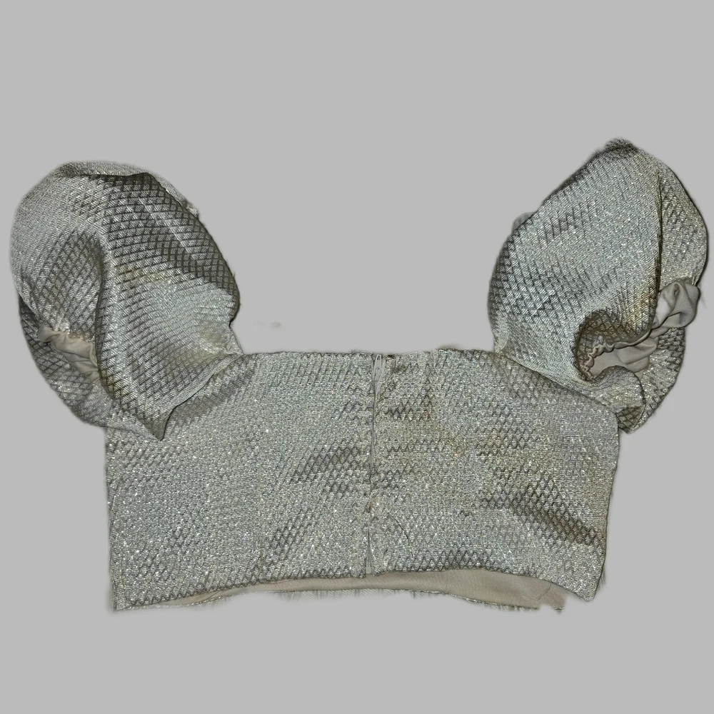 Haute Monde Metallic Puff Sleeve Bustier Crop Top Sz Small Party Clubwear - Picture 3 of 4